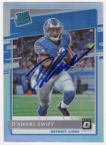 D'Andre Swift Signed Lions 2020 Donruss Optic Prizm Rated RC #159 (SCHWARTZ COA)