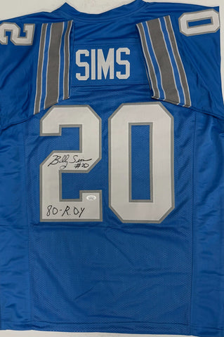 BILLY SIMS - Detroit Lions - Signed Custom Replica Blue Jersey AUTO - BAS