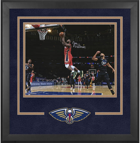 Zion Williamson Pelicans FRMD Signed 16x20 Going Up vs. Knicks Photo