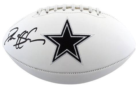 Cowboys Deion Sanders Authentic Signed White Panel Logo Football BAS Witnessed