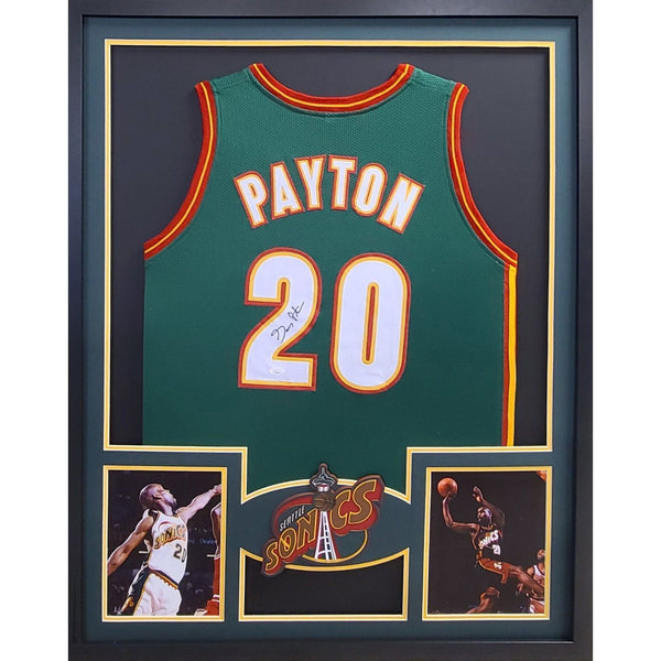 Gary Payton Autographed Signed Framed Seattle Supersonics Jersey JSA