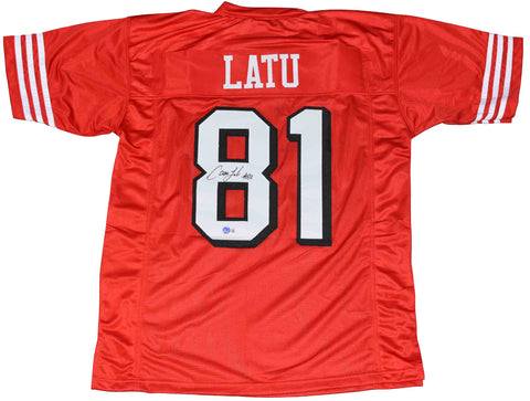 CAMERON LATU SIGNED SAN FRANCISCO 49ERS #81 RED COLOR RUSH JERSEY BECKETT