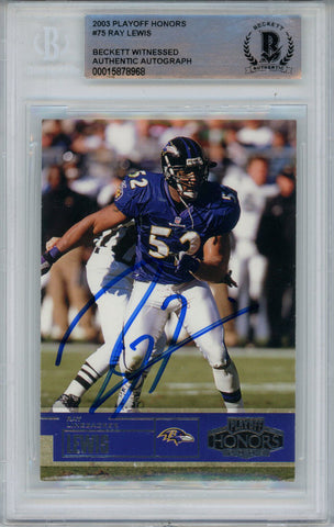 Ray Lewis Signed 2003 Playoff Honors #75 Trading Card Beckett Slab 43354