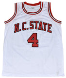 SPUD WEBB SIGNED NORTH CAROLINA NC STATE WOLFPACK #4 WHITE JERSEY JSA