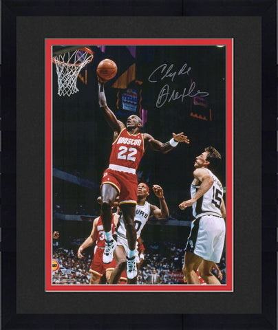 Framed Clyde Drexler Houston Rockets Autographed 16" x 20" Dunking Photograph