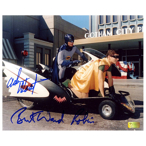 Adam West and Burt Ward Autographed Classic 1966 Batman Batcycle 8x10 Photo