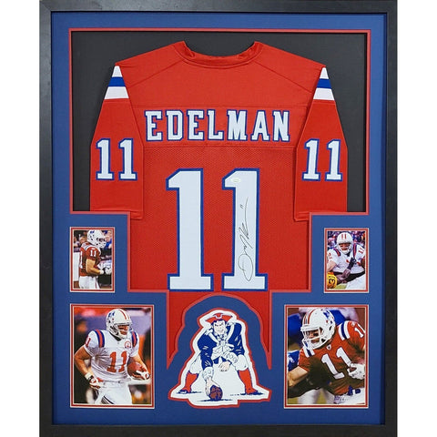 Julian Edelman Autographed Signed Framed Red Patriots Jersey JSA BECKETT