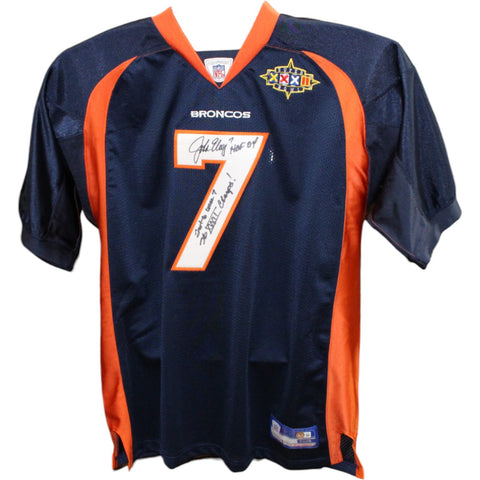 John Elway Autographed Denver Broncos M&N Jersey SB XXXII 3 Insc. Beckett 42997