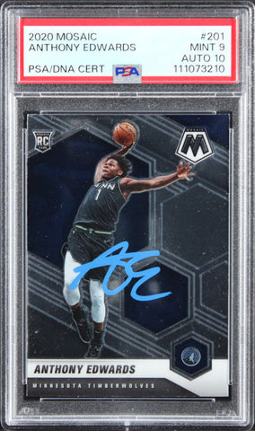Anthony Edwards Signed 2020 Panini Mosaic #201 RC Card 9! Auto 10! PSA/DNA Slab