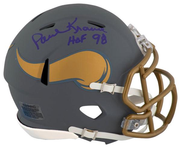 Paul Krause Signed Vikings SLATE Riddell Mini Helmet w/HOF'98 - (SCHWARTZ COA)