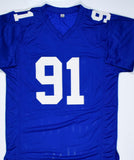 Justin Tuck Autographed Blue Pro Style Jersey w/ SB Champs -Beckett W Hologram