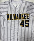 ABNER URIBE Signed Custom Replica Brewers Pinstripe Jersey AUTO - BAS
