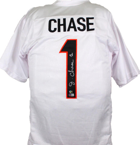 Ja'Marr Chase Autographed White Pro Style Jersey-Beckett W Hologram *Silver