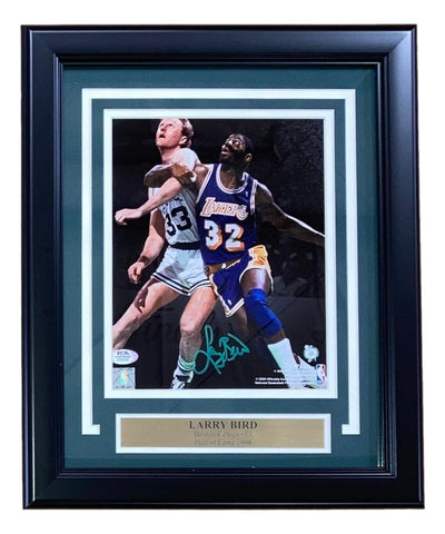 Larry Bird Signed Framed 8x10 Boston Celtics Photo vs Magic Johnson PSA ITP