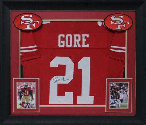Frank Gore Authentic Signed Red Pro Style Framed Jersey Autographed BAS Witness