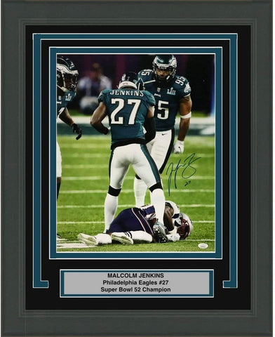 Framed Autographed Malcolm Jenkins Eagles LII 52 Hit 16x20 Photo JSA COA #1