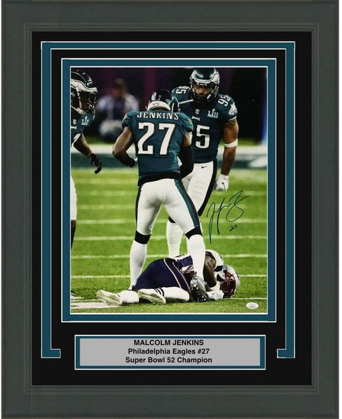 Framed Autographed Malcolm Jenkins Eagles LII 52 Hit 16x20 Photo JSA COA #1