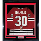 Framed Autographed/Signed Ed Belfour 35x39 Chicago Red Jersey JSA COA