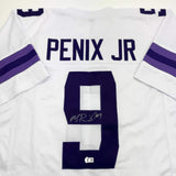 Autographed/Signed Michael Penix Jr. Washington Huskies White Jersey BAS COA
