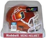 Ray Lewis Autographed Miami Hurricanes Flash Speed Mini Helmet Beckett 36221