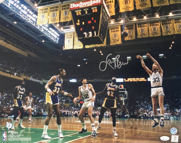 Larry Bird Signed 16x20 Boston Celtics vs Los Angeles Lakers Photo Bird+JSA ITP