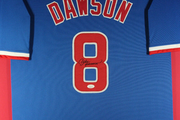 Andre Dawson (Cubs blue tower) Signed Autographed Framed Jersey JSA coa