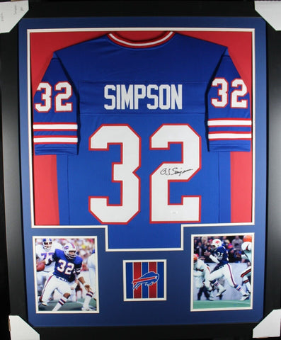 OJ SIMPSON (Bills blue TOWER) Signed Autographed Framed Jersey JSA