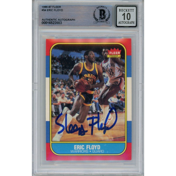 Eric Sleepy Floyd Autographed 1986 Fleer 34 Trading Card 10 Grade Beckett 47040