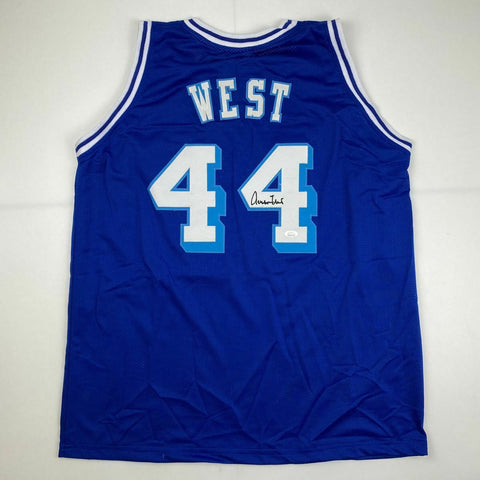 Autographed/Signed JERRY WEST Los Angeles LA Blue Retro Jersey JSA COA Auto