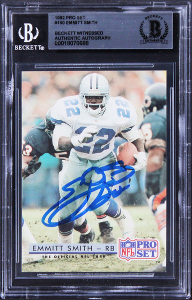 Cowboys Emmitt Smith Authentic Signed 1992 Pro Set #150 Card BAS Slabbed