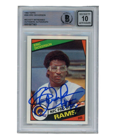 Eric Dickerson Signed 1984 Topps #280 Auto 10 Trading Card HOF Beckett 40343