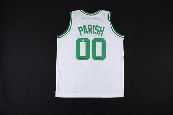 Robert Parish Signed Boston Celtics White Jersey Inscribed "HOF 03" (JSA COA)