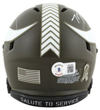 Vikings T.J. Hockenson Signed Salute To Service Speed Mini Helmet BAS Witnessed