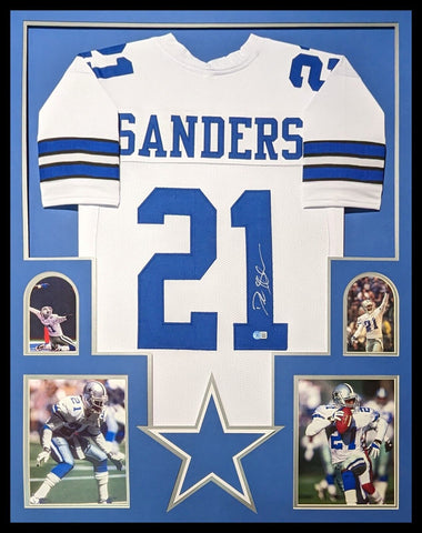 FRAMED DALLAS COWBOYS DEION SANDERS AUTOGRAPHED SIGNED JERSEY BECKETT HOLO
