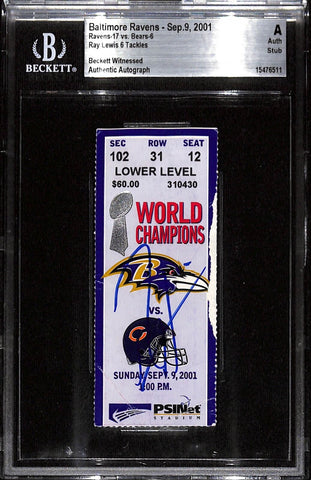 Ray Lewis Signed Baltimore Ravens 09/09/2001 Slab Ticket Beckett 37447