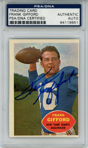 Frank Gifford Autographed/Signed 1960 Topps #74 Trading Card PSA Slab 43765