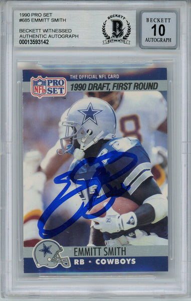 Emmitt Smith Autographed 1990 Pro Set #685 Rookie Card Beckett 10 Slab 35105