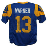 Kurt Warner Autographed/Signed Pro Style TB Blue XL Jersey HOF Beckett BAS 34234