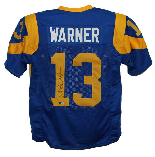 Kurt Warner Autographed/Signed Pro Style TB Blue XL Jersey HOF Beckett BAS 34234