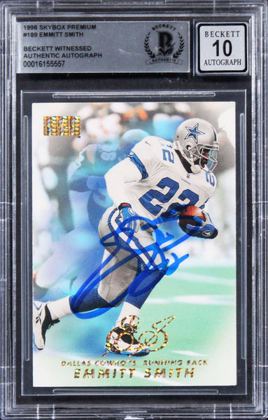 Cowboys Emmitt Smith Signed 1998 Skybox Premium #189 Card Auto 10! BAS Slabbed