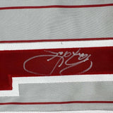 Framed Autographed/Signed Barry Larkin 35x39 Cincinnati Grey Jersey BAS COA