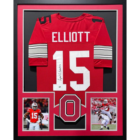 Ezekiel Elliott Autographed Signed Framed Leaf Ohio State Jersey