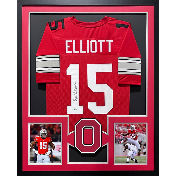 Ezekiel Elliott Autographed Signed Framed Leaf Ohio State Jersey