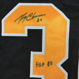 Autographed/Signed GERRY CHEEVERS HOF 85 Boston Black Jersey JSA COA Auto