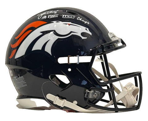 John Elway Autographed/Inscribed "SB XXXII & XXXIII Champs" Pro Helmet BAS COA
