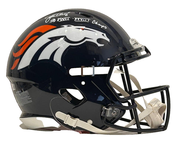 John Elway Autographed/Inscribed "SB XXXII & XXXIII Champs" Pro Helmet BAS COA