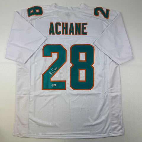 Autographed/Signed De'Von DeVon Achane Miami White Jersey Beckett BAS COA