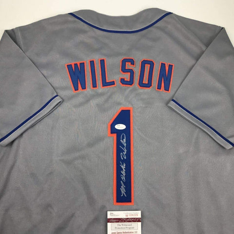 Autographed/Signed MOOKIE WILSON New York Grey Baseball Jersey JSA COA Auto