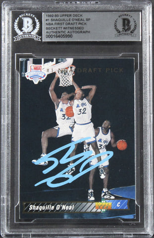 Magic Shaquille O'Neal Signed 1992 Upper Deck #1 Rookie Card BAS Slabbed