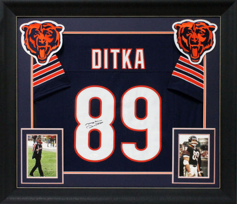 Mike Ditka Authentic Signed Navy Blue Pro Style Framed Jersey Autographed JSA
